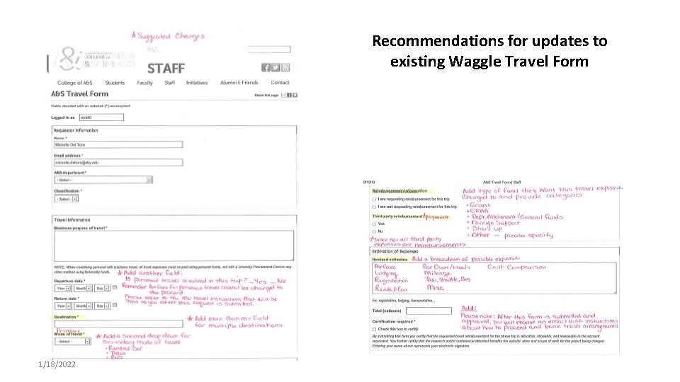 Recommendations for updates to existing Waggle Travel Form 1/18/2022 