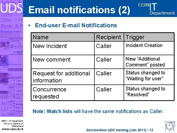 Email notifications (2) • End-user E-mail Notifications Name New Incident Recipient Trigger Incident Creation