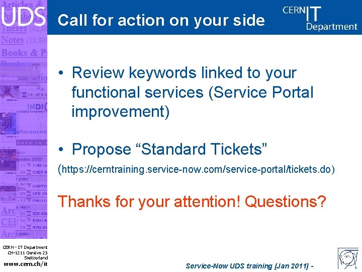 Call for action on your side • Review keywords linked to your functional services