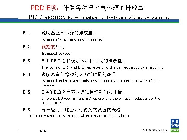 PDD E项：计算各种温室气体源的排放量 PDD SECTION E: Estimation of GHG emissions by sources E. 1. 说明温室气体源的排放量：