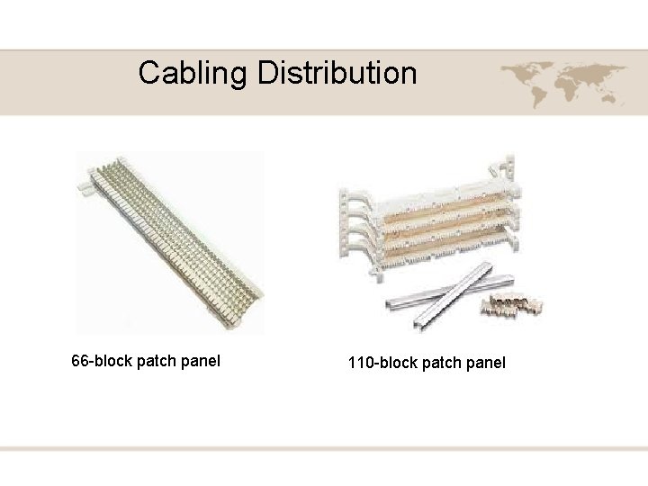 Cabling Distribution 66 -block patch panel 110 -block patch panel 
