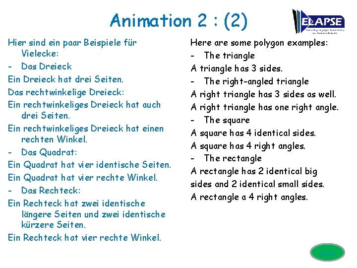 Animation 2 : (2) Hier sind ein paar Beispiele für Vielecke: - Das Dreieck