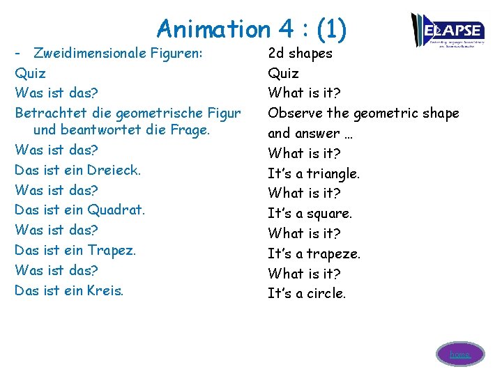 Animation 4 : (1) - Zweidimensionale Figuren: Quiz Was ist das? Betrachtet die geometrische