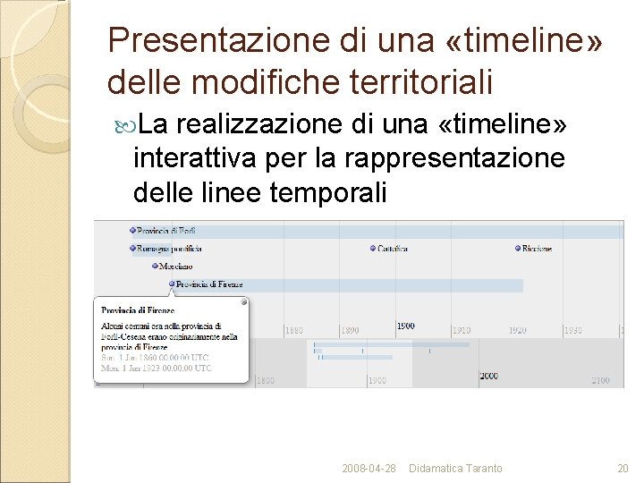 Presentazione di una «timeline» delle modifiche territoriali La realizzazione di una «timeline» interattiva per