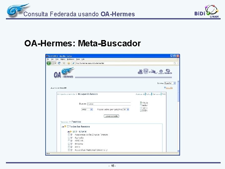 Consulta Federada usando OA-Hermes: Meta-Buscador - 15 - 