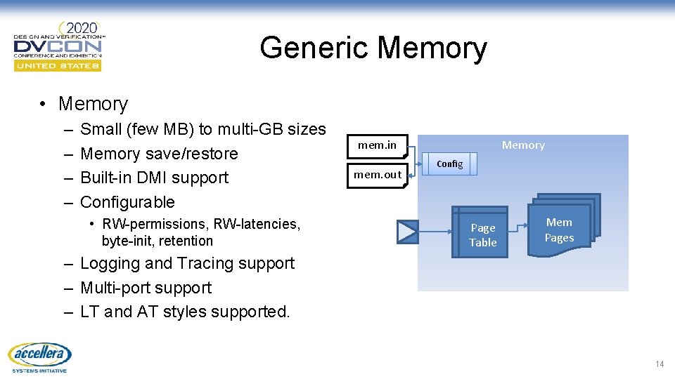 Generic Memory • Memory – – Small (few MB) to multi-GB sizes Memory save/restore