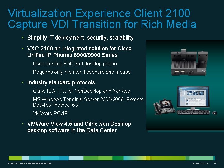 Virtualization Experience Client 2100 Capture VDI Transition for Rich Media • Simplify IT deployment,