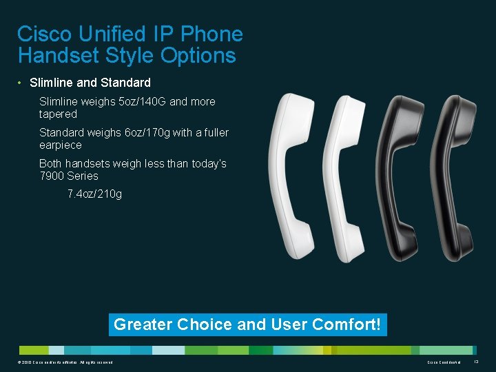 Cisco Unified IP Phone Handset Style Options • Slimline and Standard Slimline weighs 5