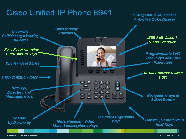 Cisco Unified IP Phone 8941 Incoming Call/Message Waiting Indicator 5” diagonal, VGA, Backlit, Anti-glare