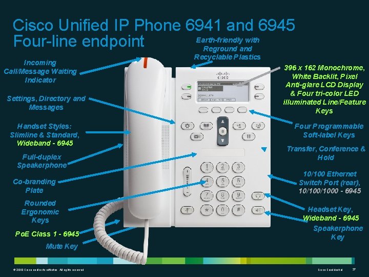 Cisco Unified IP Phone 6941 and 6945 Earth-friendly with Four-line endpoint Reground and Incoming