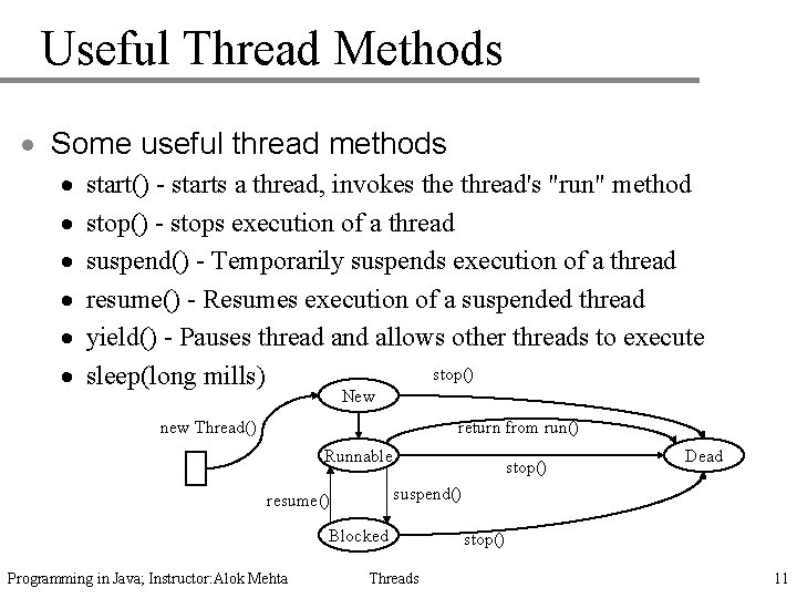 Useful Thread Methods · Some useful thread methods · · · start() - starts