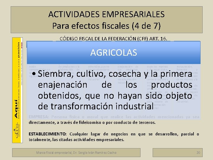 ACTIVIDADES EMPRESARIALES Para efectos fiscales (4 de 7) Marco fiscal empresarial CÓDIGO FISCAL DE