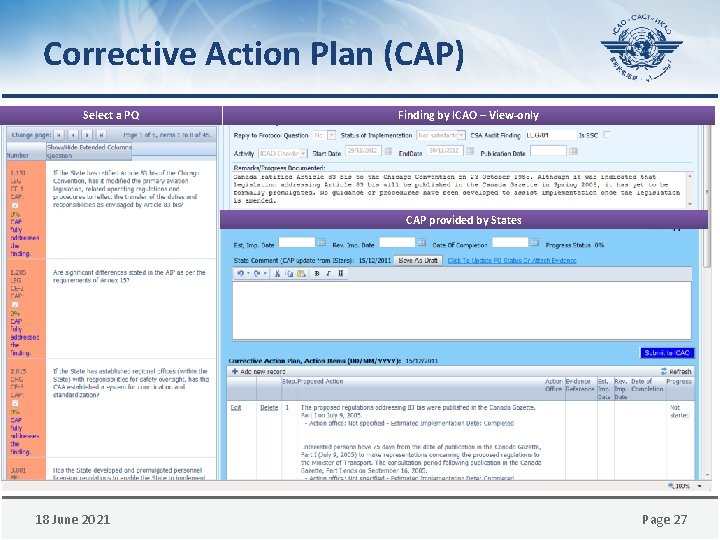 Corrective Action Plan (CAP) Select a PQ Finding by ICAO – View-only CAP provided