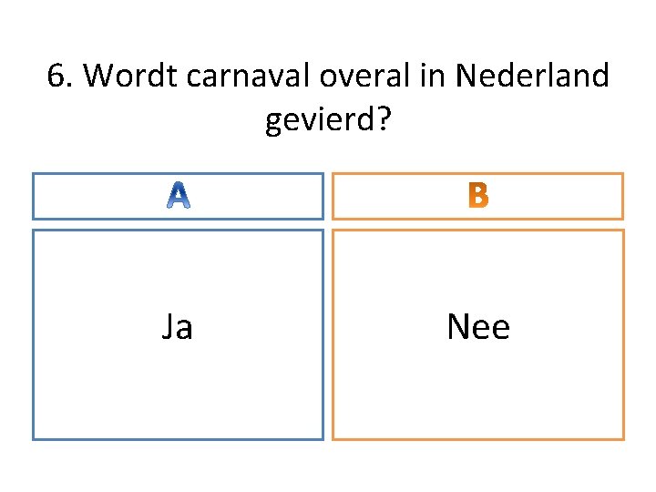 6. Wordt carnaval overal in Nederland gevierd? Ja Nee 