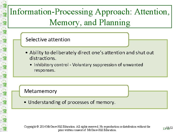 Information-Processing Approach: Attention, Memory, and Planning Selective attention • Ability to deliberately direct one’s