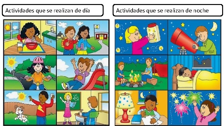 Actividades que se realizan de día Actividades que se realizan de noche 