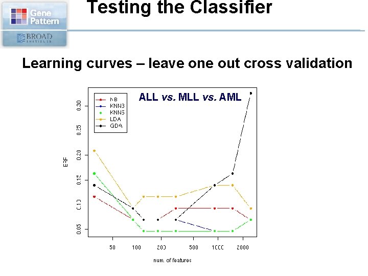 Testing the Classifier Learning curves – leave one out cross validation ALL vs. MLL