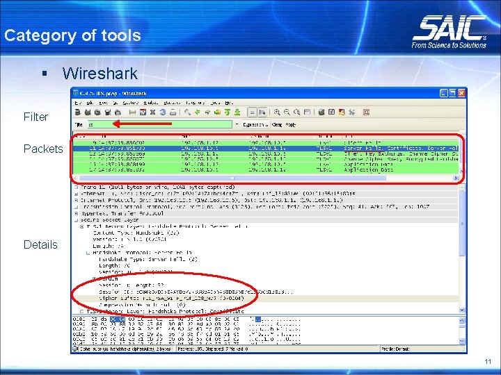 Category of tools § Wireshark Filter Packets Details 11 