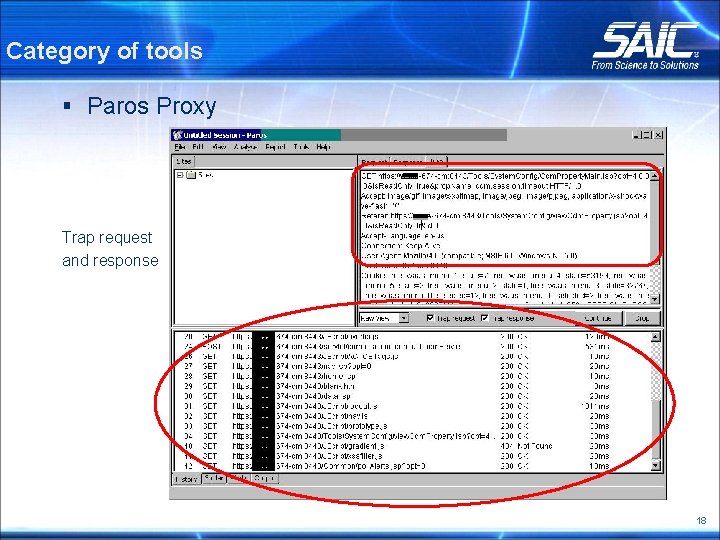 Category of tools § Paros Proxy Trap request and response 18 