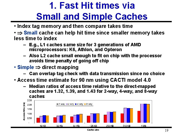 1. Fast Hit times via Small and Simple Caches • Index tag memory and