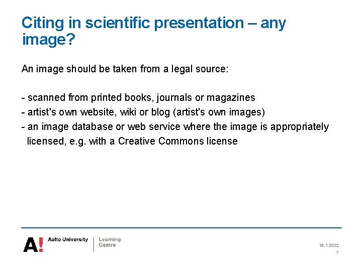 Citing in scientific presentation – any image? An image should be taken from a