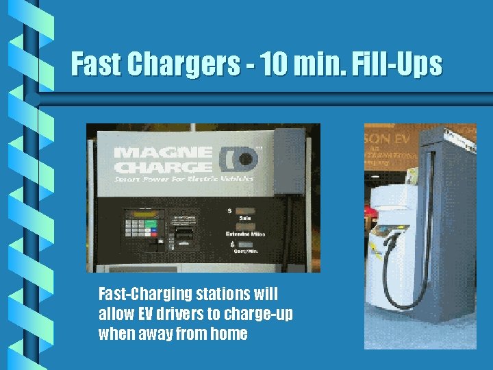 Fast Chargers - 10 min. Fill-Ups Fast-Charging stations will allow EV drivers to charge-up Fast Chargers - 10 min. Fill-Ups Fast-Charging stations will allow EV drivers to charge-up