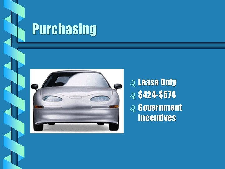 Purchasing b Lease Only b $424 -$574 b Government Incentives Purchasing b Lease Only b $424 -$574 b Government Incentives