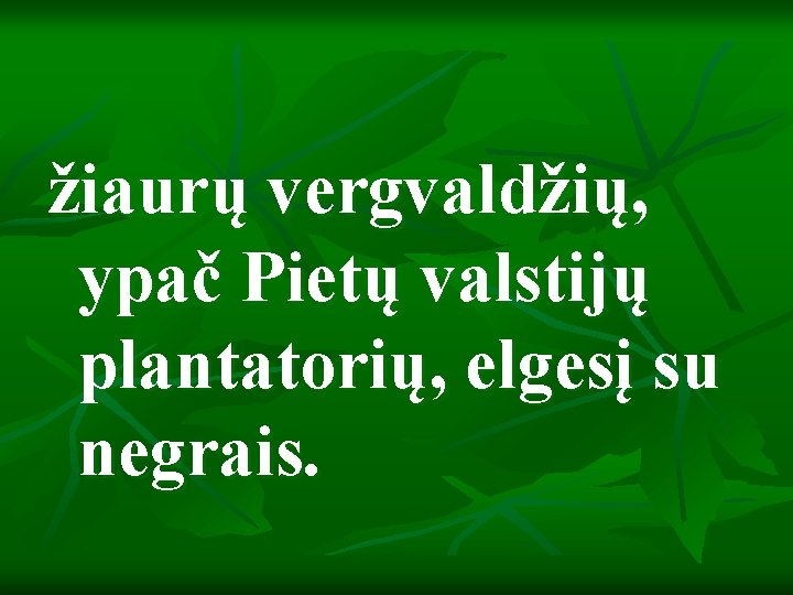 žiaurų vergvaldžių, ypač Pietų valstijų plantatorių, elgesį su negrais. 