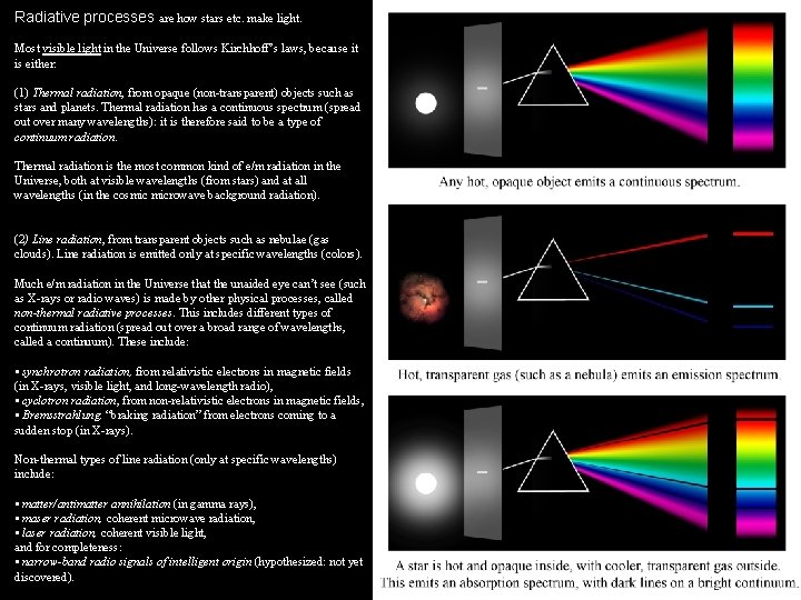 Radiative processes are how stars etc. make light. Most visible light in the Universe