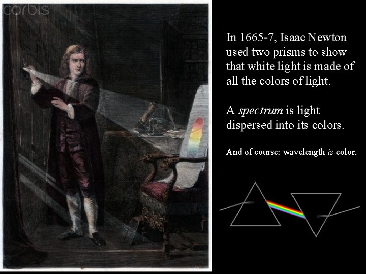 In 1665 -7, Isaac Newton used two prisms to show that white light is