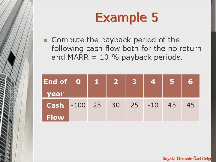 Example 5 n Compute the payback period of the following cash flow both for Example 5 n Compute the payback period of the following cash flow both for