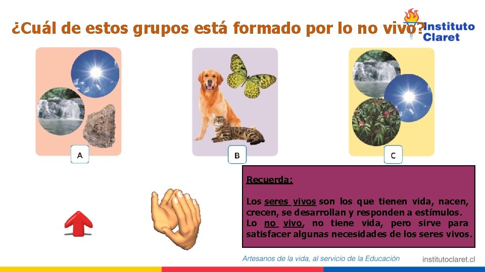 ¿Cuál de estos grupos está formado por lo no vivo? Recuerda: Los seres vivos