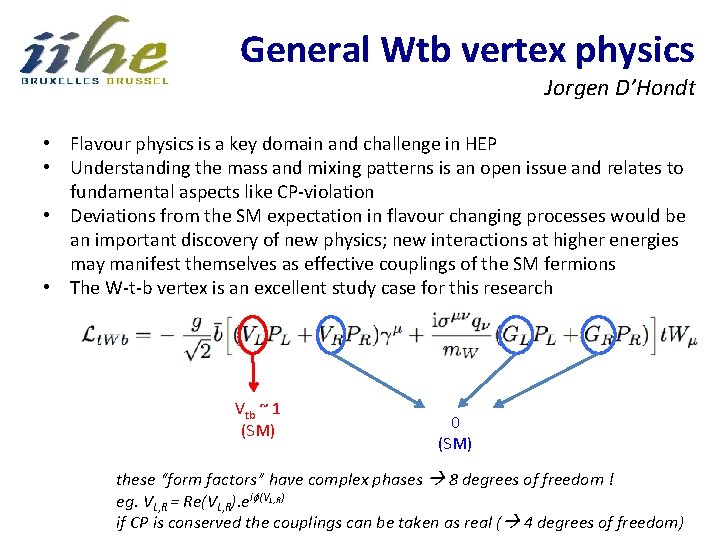 General Wtb vertex physics Jorgen D’Hondt • Flavour physics is a key domain and