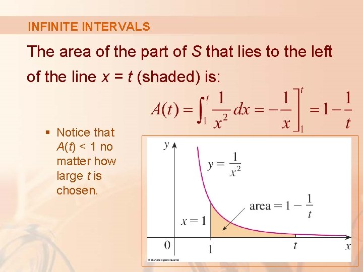 INFINITE INTERVALS The area of the part of S that lies to the left