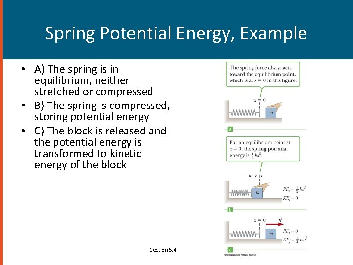 Spring Potential Energy, Example • A) The spring is in equilibrium, neither stretched or