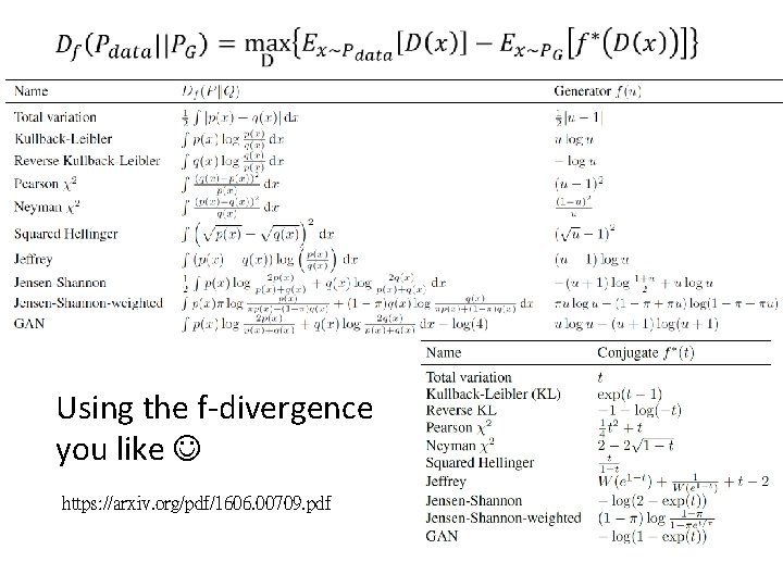 Using the f-divergence you like https: //arxiv. org/pdf/1606. 00709. pdf Using the f-divergence you like https: //arxiv. org/pdf/1606. 00709. pdf