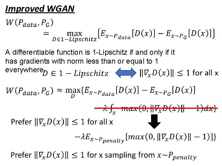 Improved WGAN A differentiable function is 1 -Lipschitz if and only if it has Improved WGAN A differentiable function is 1 -Lipschitz if and only if it has