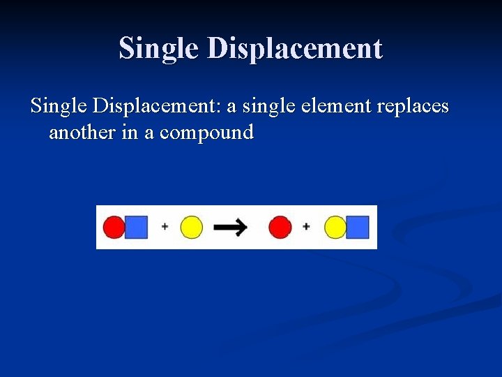 Single Displacement: a single element replaces another in a compound 