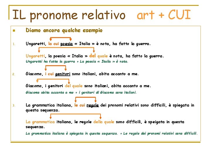 IL pronome relativo art + CUI n Diamo ancora qualche esempio 1. Ungaretti, la IL pronome relativo art + CUI n Diamo ancora qualche esempio 1. Ungaretti, la