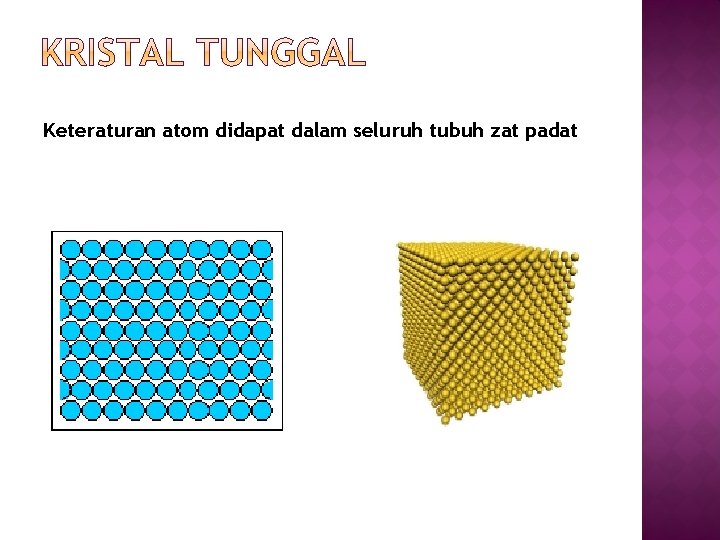 Keteraturan atom didapat dalam seluruh tubuh zat padat 