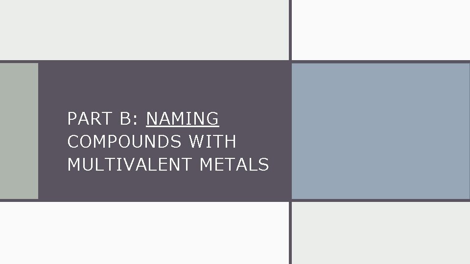 PART B: NAMING COMPOUNDS WITH MULTIVALENT METALS 