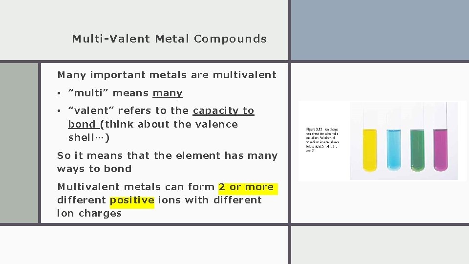 Multi-Valent Metal Compounds Many important metals are multivalent • “multi” means many • “valent”