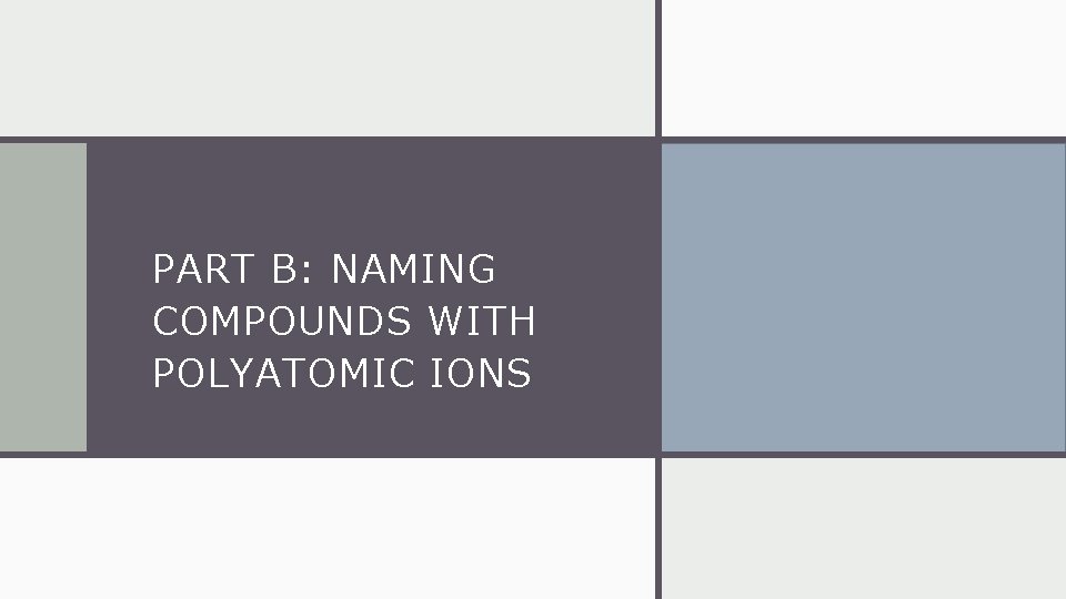 PART B: NAMING COMPOUNDS WITH POLYATOMIC IONS 