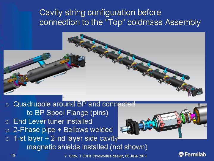 Cavity string configuration before connection to the “Top” coldmass Assembly o Quadrupole around BP