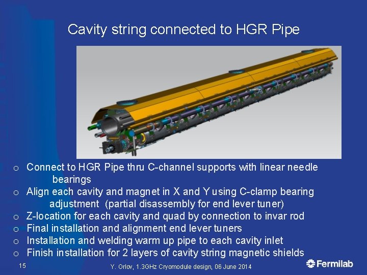 Cavity string connected to HGR Pipe o Connect to HGR Pipe thru C-channel supports