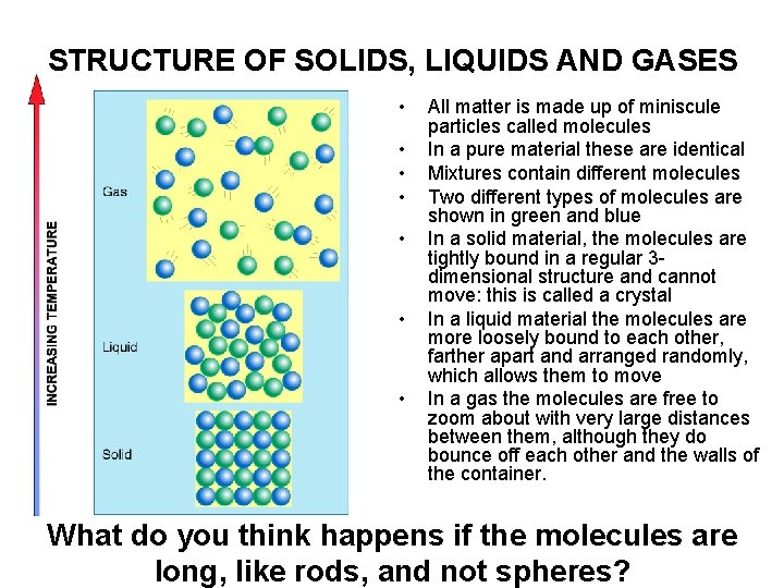 STRUCTURE OF SOLIDS, LIQUIDS AND GASES • • All matter is made up of STRUCTURE OF SOLIDS, LIQUIDS AND GASES • • All matter is made up of