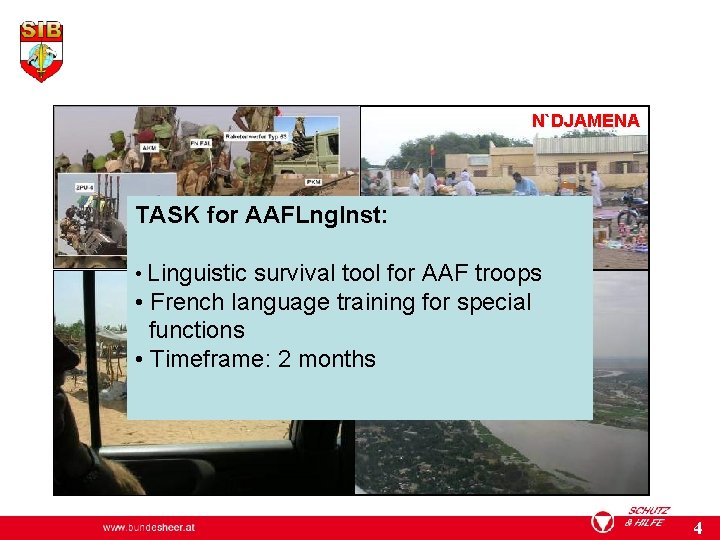N`DJAMENA TASK for AAFLng. Inst: • Linguistic survival tool for AAF troops • French