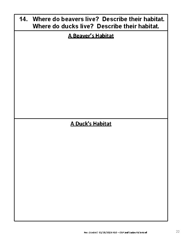 14. Where do beavers live? Describe their habitat. Where do ducks live? Describe their 14. Where do beavers live? Describe their habitat. Where do ducks live? Describe their