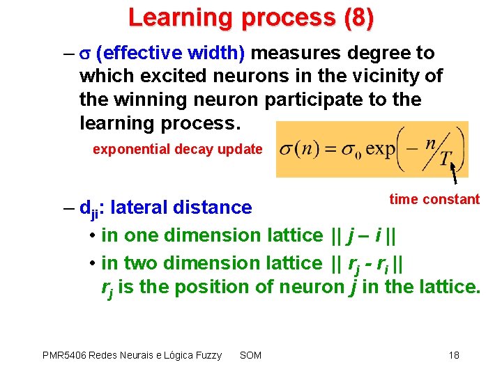 Learning process (8) – (effective width) measures degree to which excited neurons in the