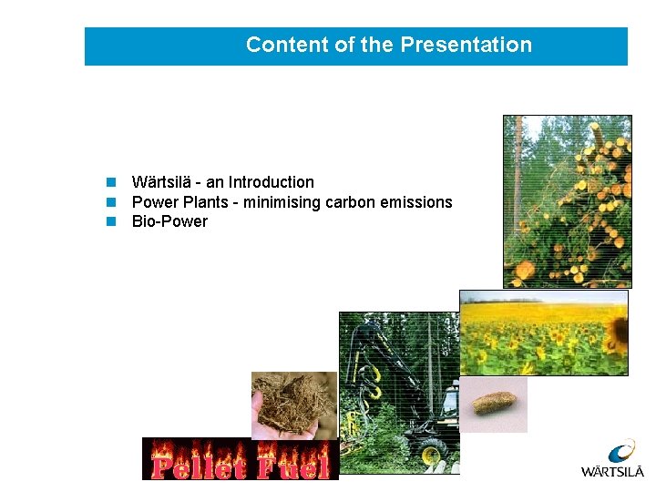 Content of the Presentation n Wärtsilä - an Introduction n Power Plants - minimising